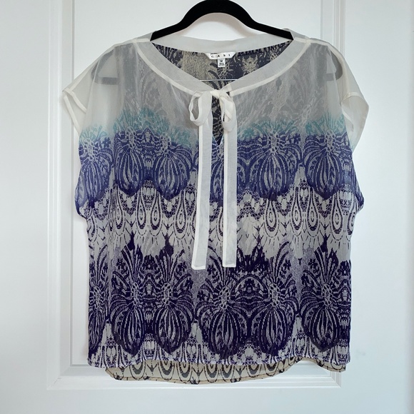 CAbi White Blue Purple Ombre Chiffon Blouse - Picture 3 of 9